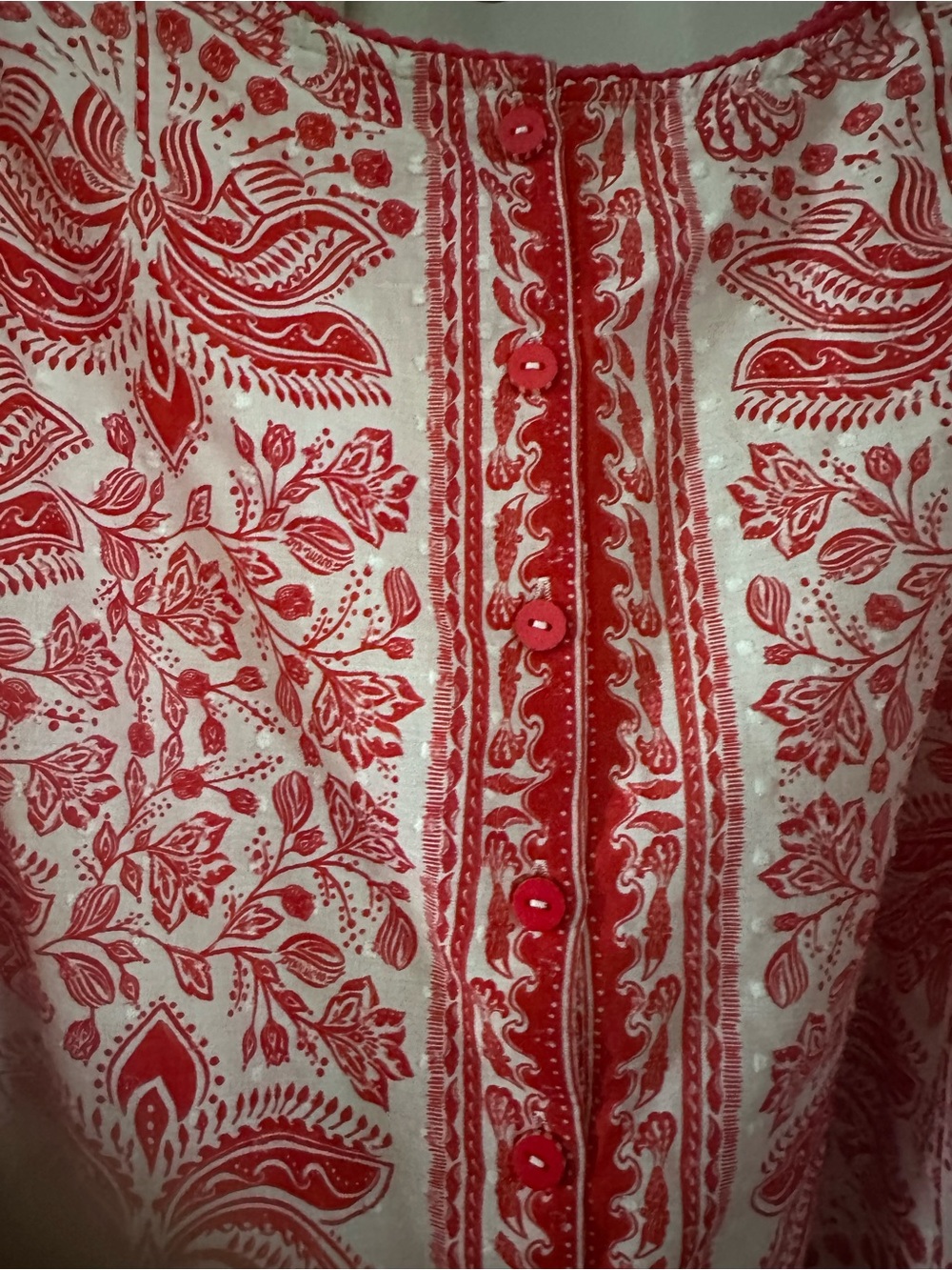 FARM Rio Red and White Printed Puff-Sleeve Blouse - Picture 2 of 9